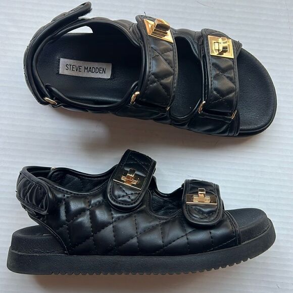 Steve Madden Mona Quilted Sandal in Black size 7 - Picture 2 of 13